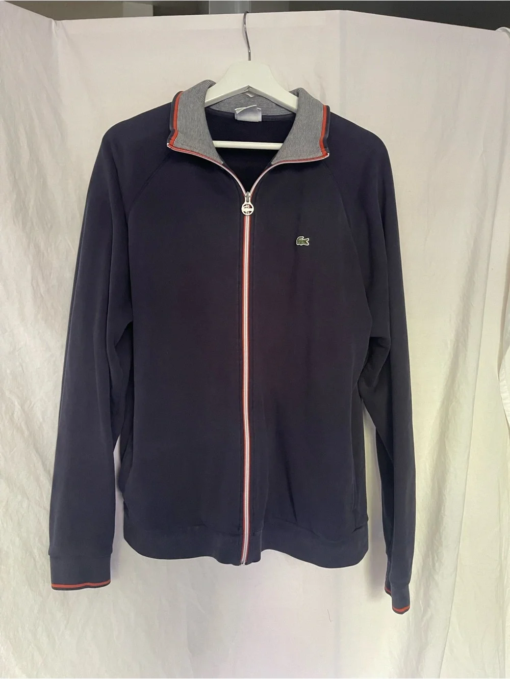 Vintage Lacoste Full Zip Track Jacket Size L Contrast Ribbed Collar tennis sport